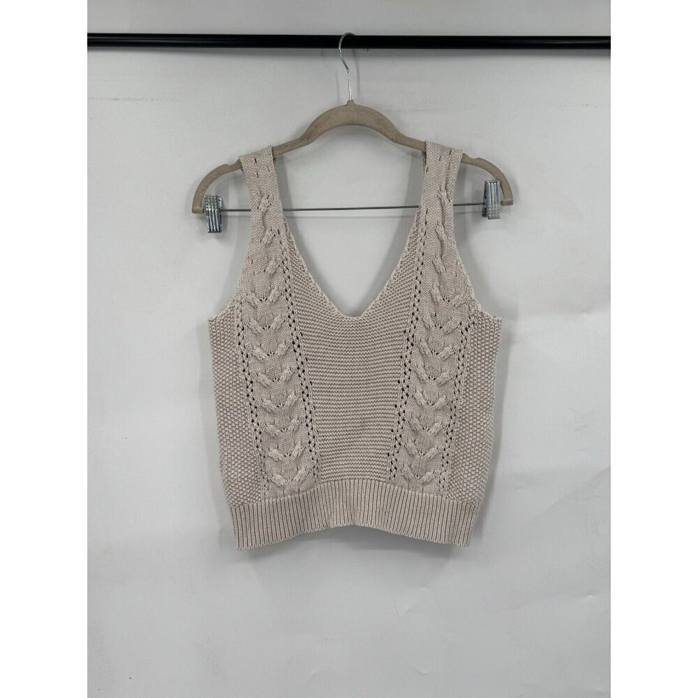 Fate Knit Sweater Women Small Beige Cable Knit‎ Minimalist Granolagirl Coastal